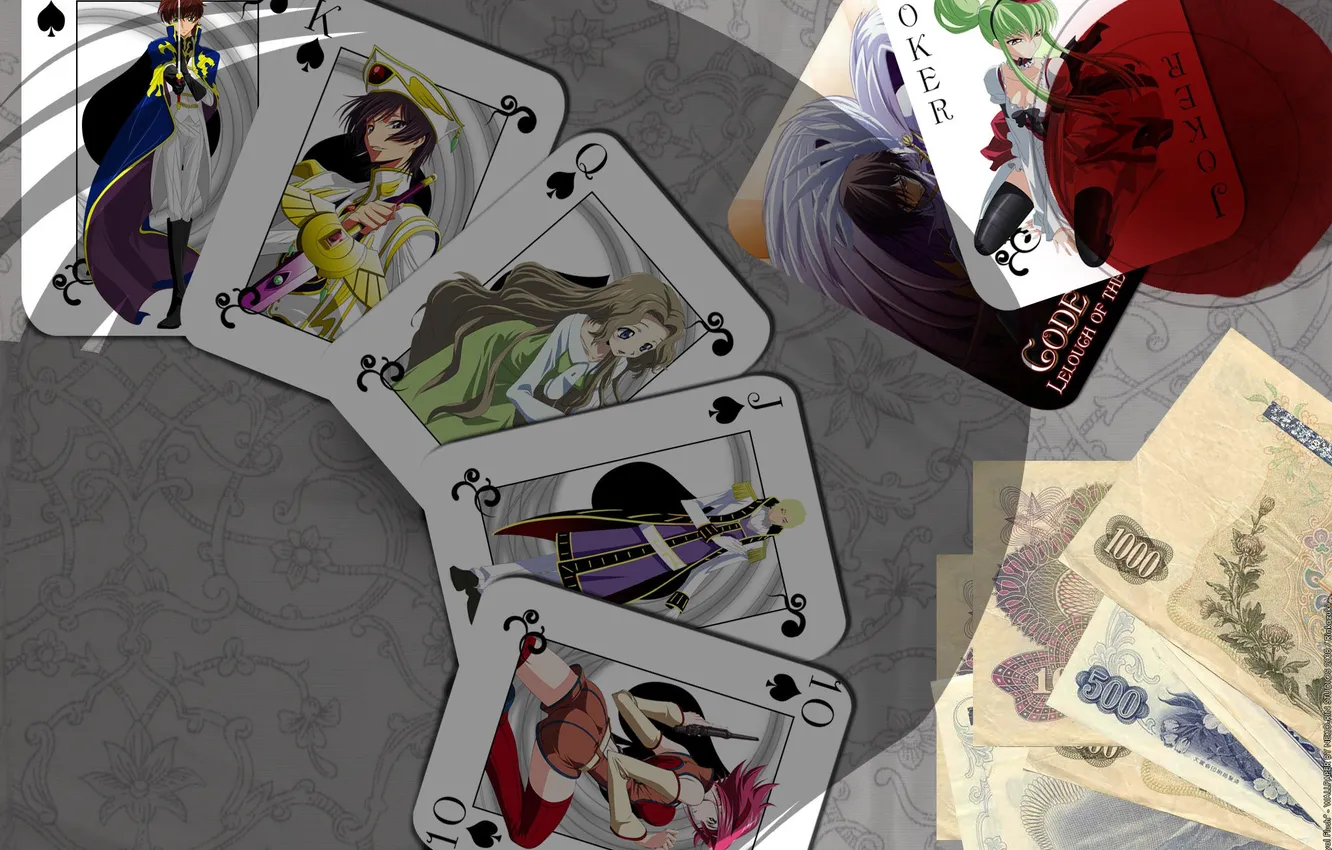 Photo wallpaper card, Joker, the game, glass, money, anime, lady, code geass