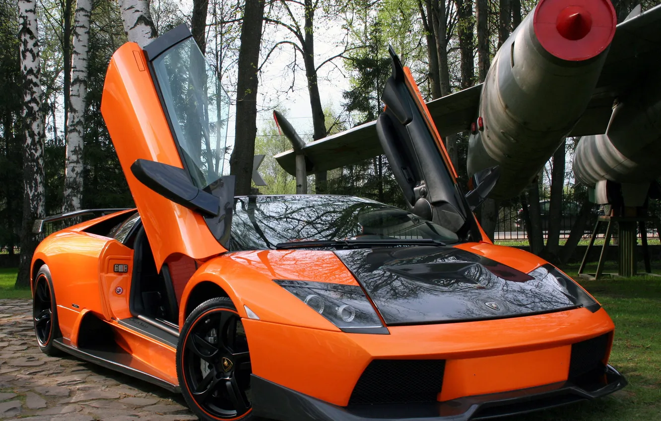 Photo wallpaper trees, tuning, Lamborghini, the door, the plane, Status Design, murcielago roadster, front spoiler