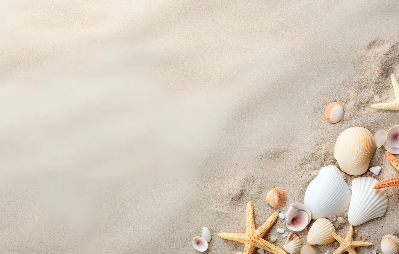 Photo wallpaper sand, beach, background, shell, beach, texture, background, sand