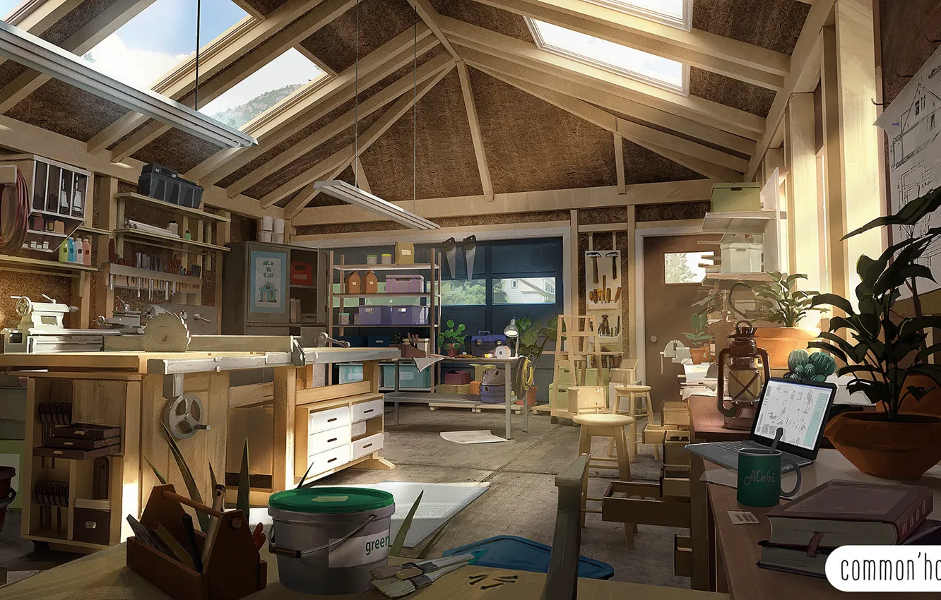 Photo wallpaper tool, workshop, Common’hood, the room, Garage
