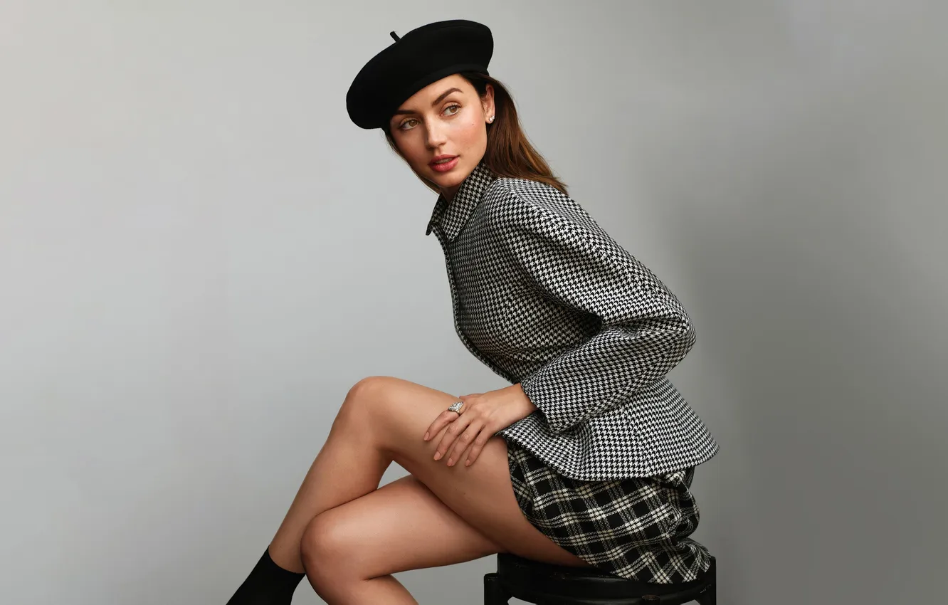 Photo wallpaper girl, beautiful, model, sweet, actress, skirt, beret, Ana de Armas