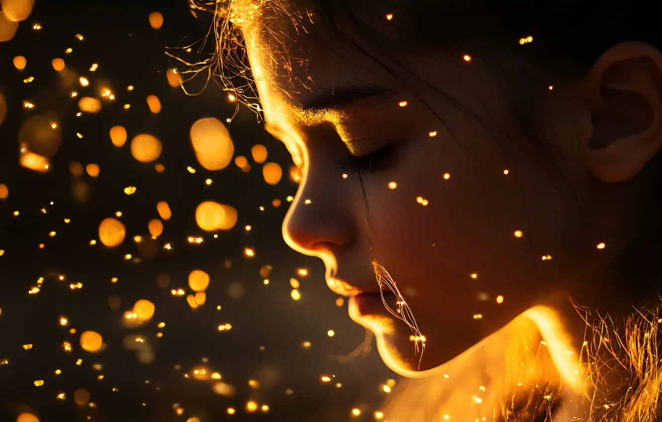 Photo wallpaper sadness, light, face, lights, pose, lights, portrait, girl
