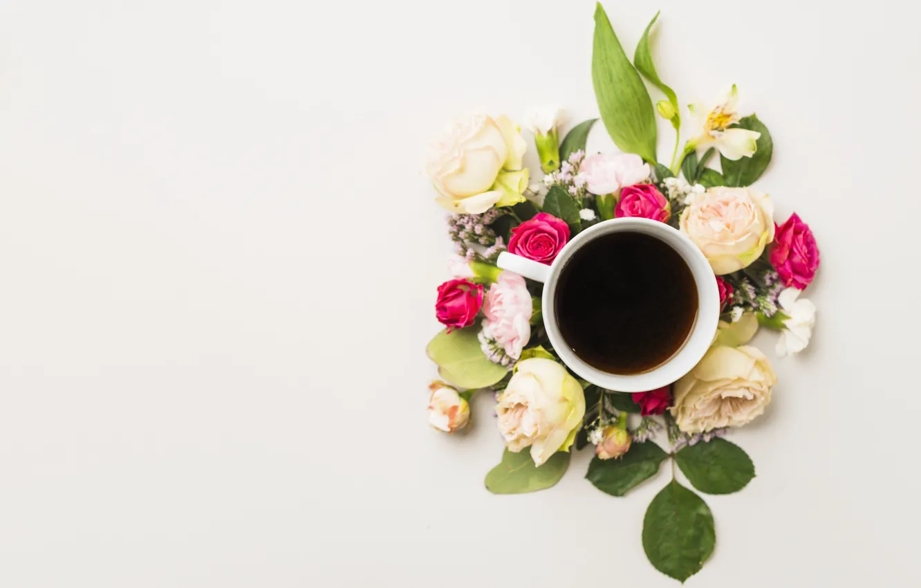 Photo wallpaper Flowers, Coffee, Drink
