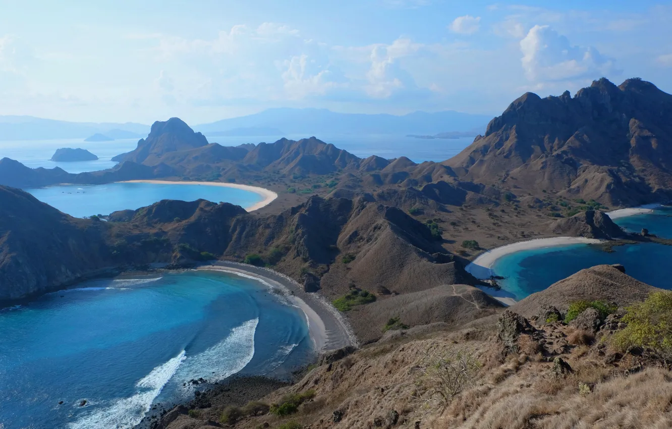 Photo wallpaper the sky, clouds, mountain range, Indonesia, West Manggarai, Komodo Islands, East Nusa Tenggara, Padar Island