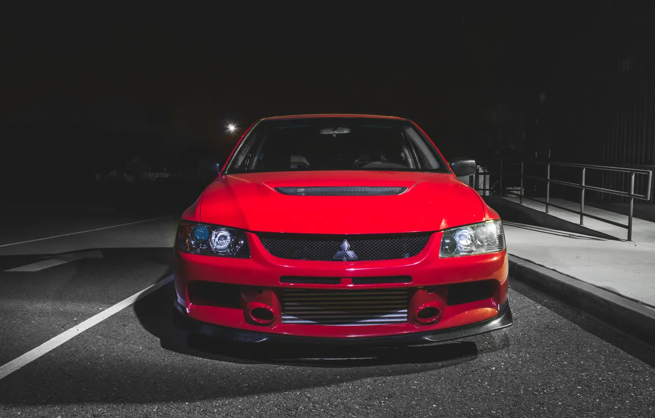 Photo wallpaper Red, Night, Lancer Evolution IX