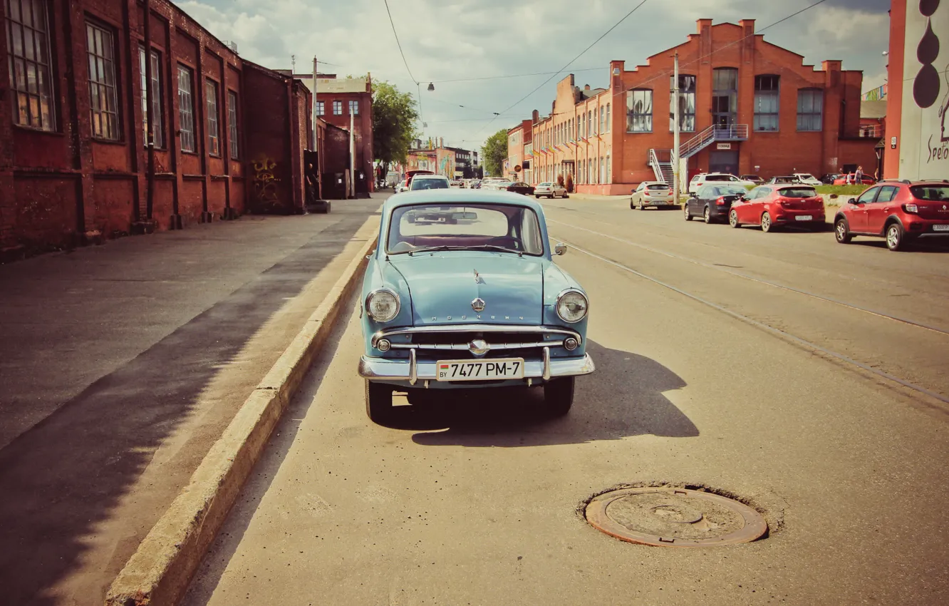 Photo wallpaper machine, street, Moskvich 407