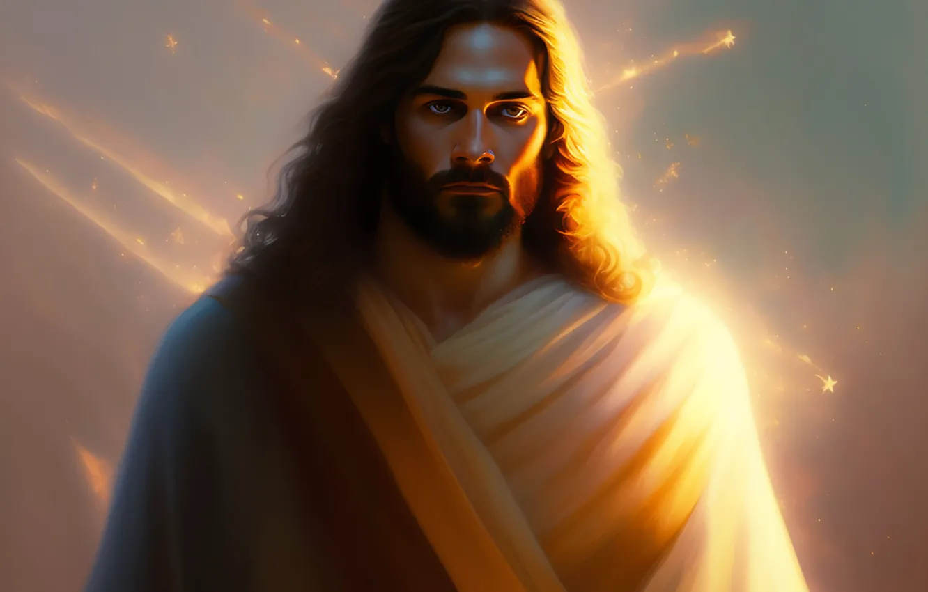Photo wallpaper look, Jesus, hair, male, front, religion, Jesus Christ, digital art