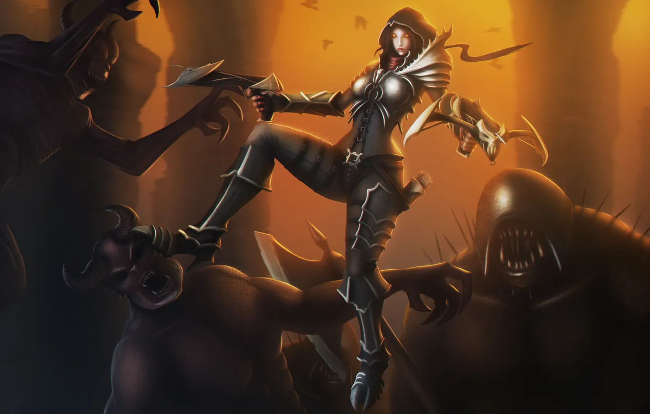 Photo wallpaper Diablo 3, art, Demon hunter, crossbow