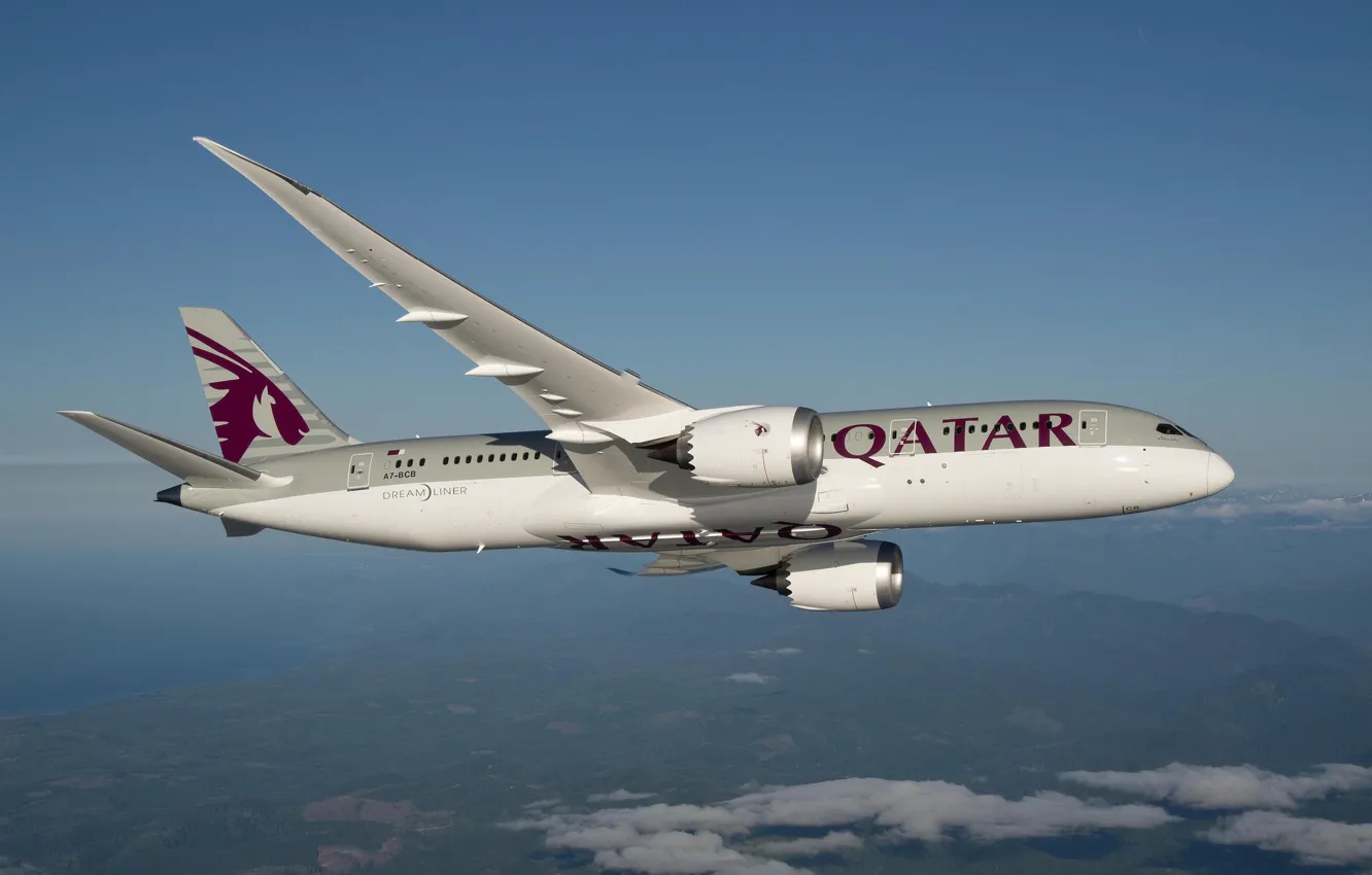 Photo wallpaper 787, Boeing, the plane, liner, Dreamliner, Boeing 787, Qatar Airways, A passenger plane