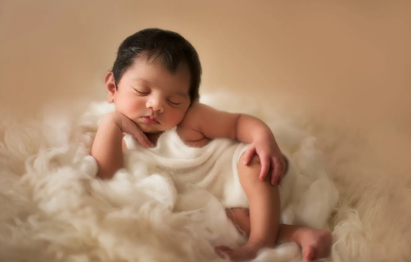 Photo wallpaper pose, sleep, fur, child, baby