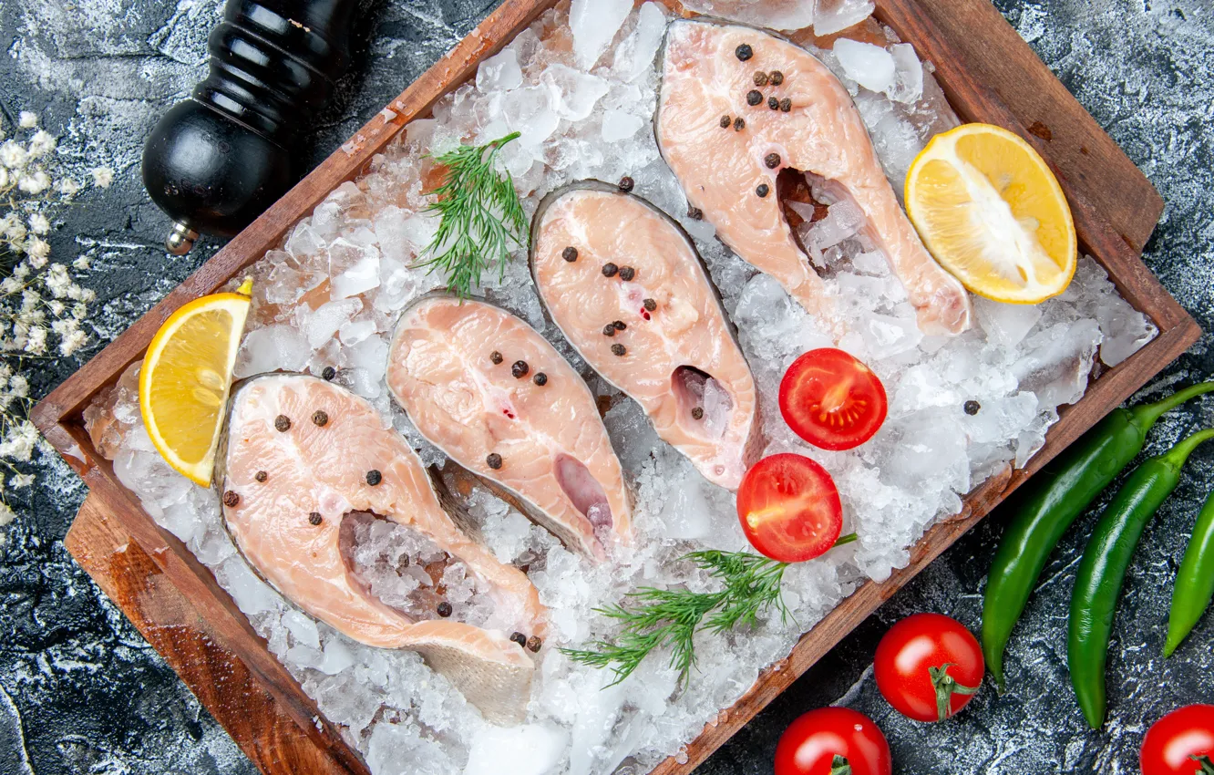 Photo wallpaper ice, fish, vegetables