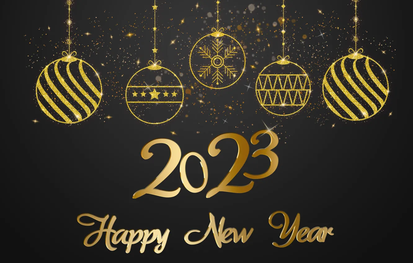 Photo wallpaper gold, balls, new year, figures, golden, balls, New Year, Happy