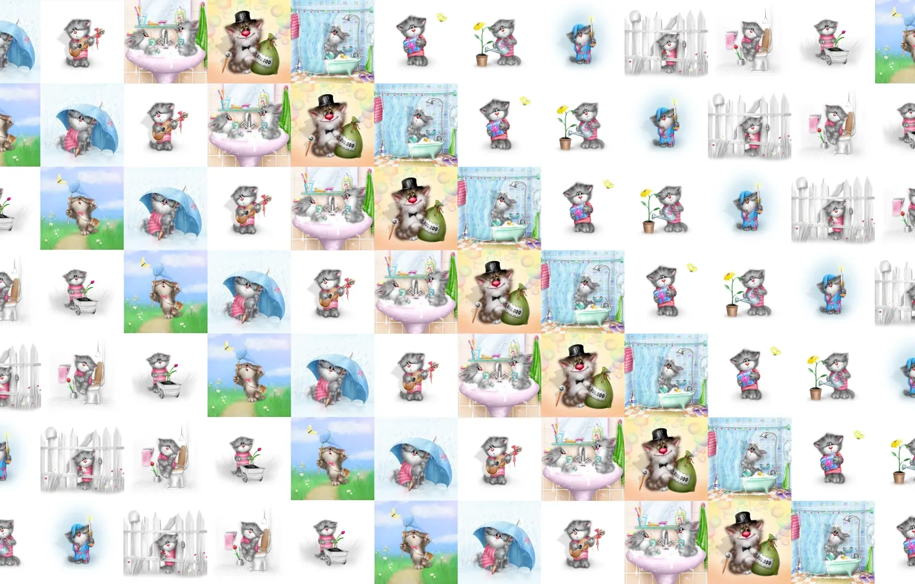 Photo wallpaper mood, cat, texture, art, Alex Dolotov, different, children's