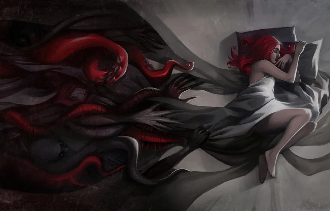 Photo wallpaper girl, sleep, hands, art, blanket, nightmare, oneirology by loish