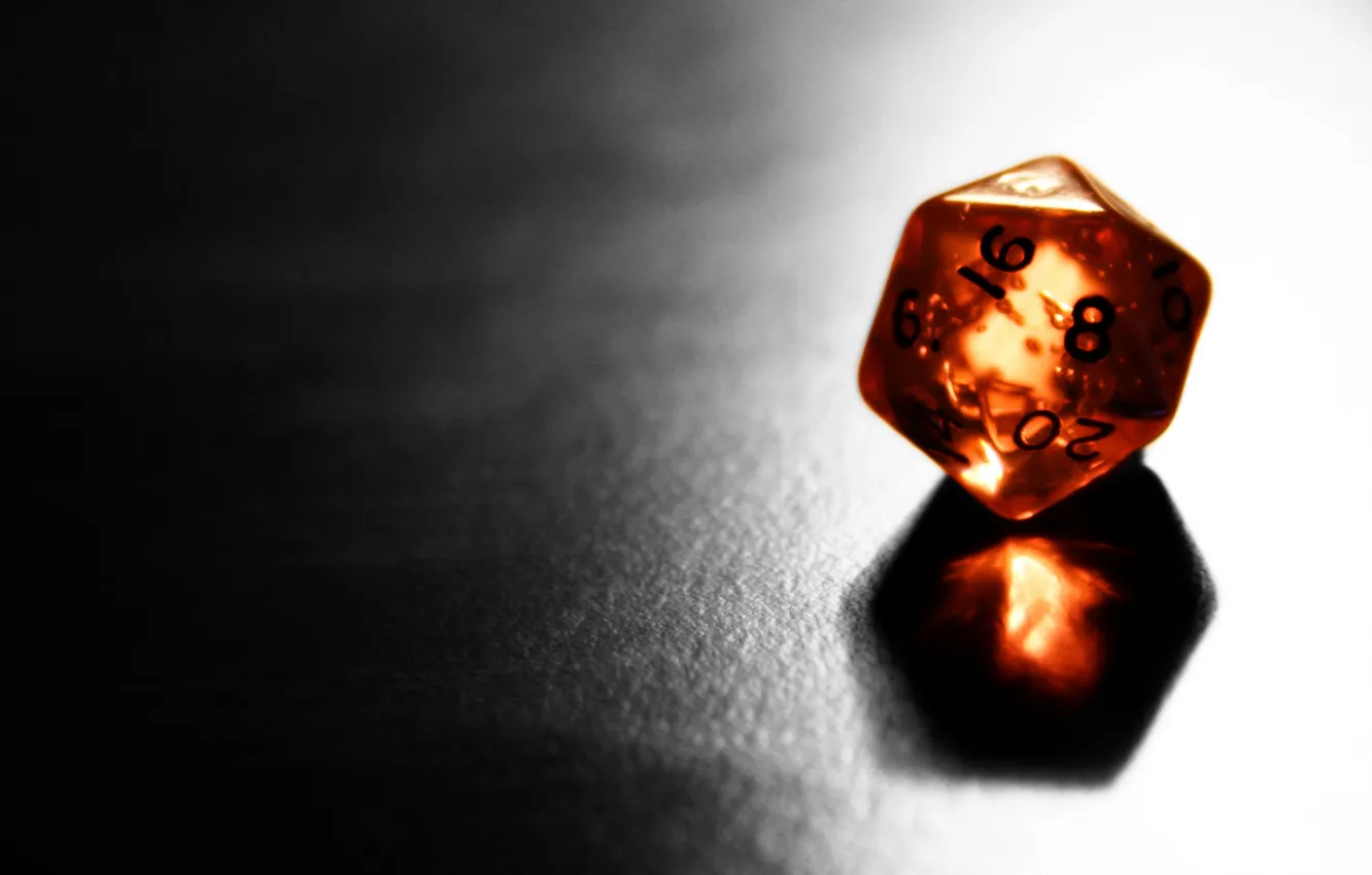 Photo wallpaper Orange, shadows, 1d20, Dungeons and Dragons dice