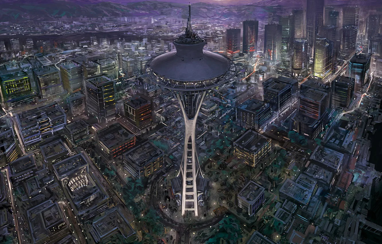 Photo wallpaper the city, lights, building, station, plate