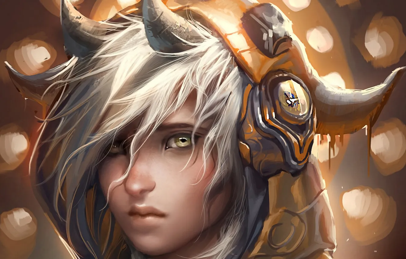 Photo wallpaper headphones, the demon, horns, guy, sakimichan, looking at the viewer