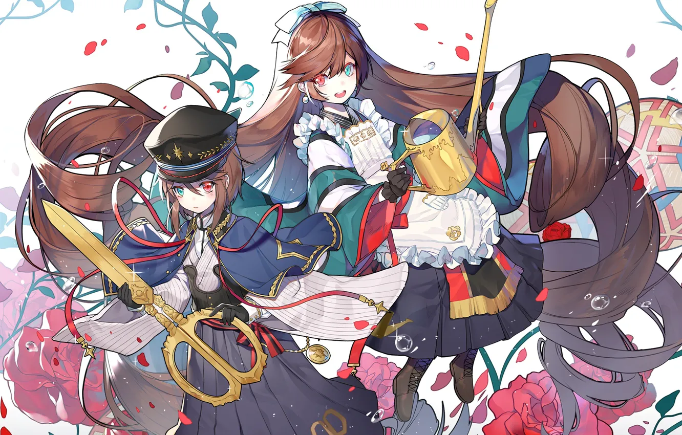 Photo wallpaper girl, lake, scissors