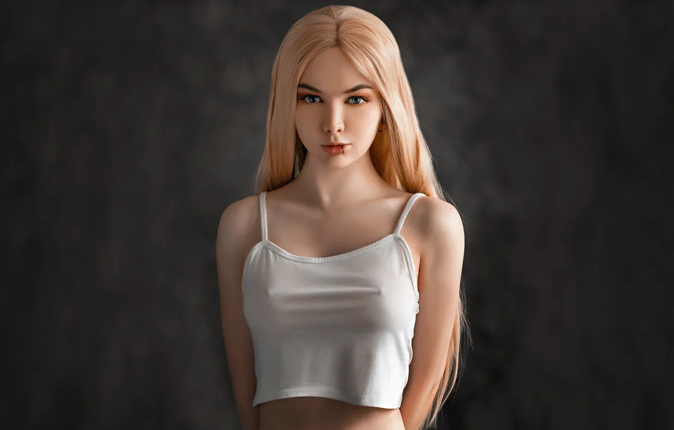 Photo wallpaper girl, nipples, beautiful, model, blonde, tank top