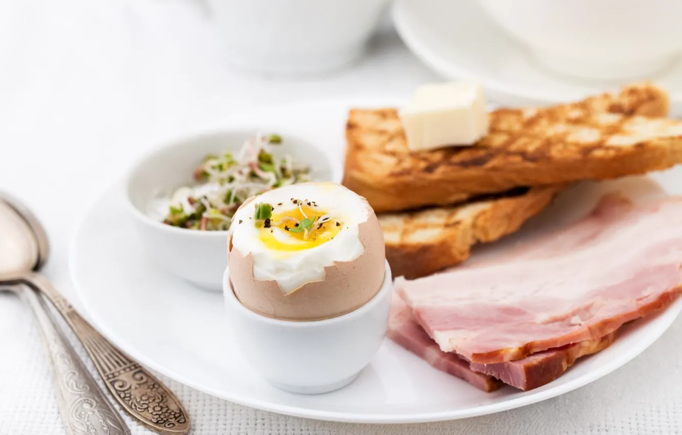Photo wallpaper eggs, Breakfast, toast, ham