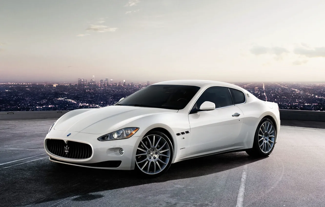 Photo wallpaper white, the city, Maserati, GranTurismo-S