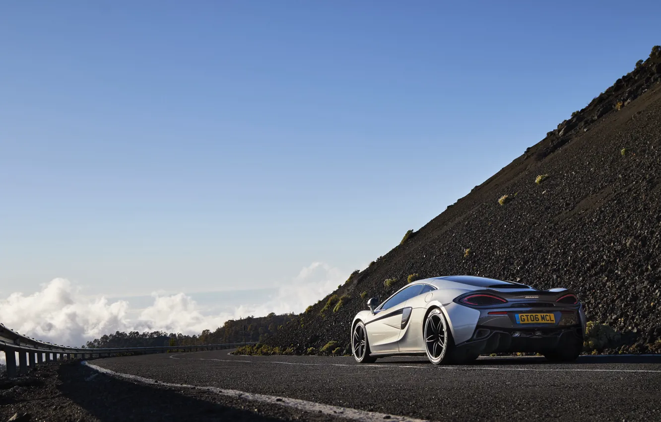 Photo wallpaper road, car, machine, the sky, McLaren, road, sky, back