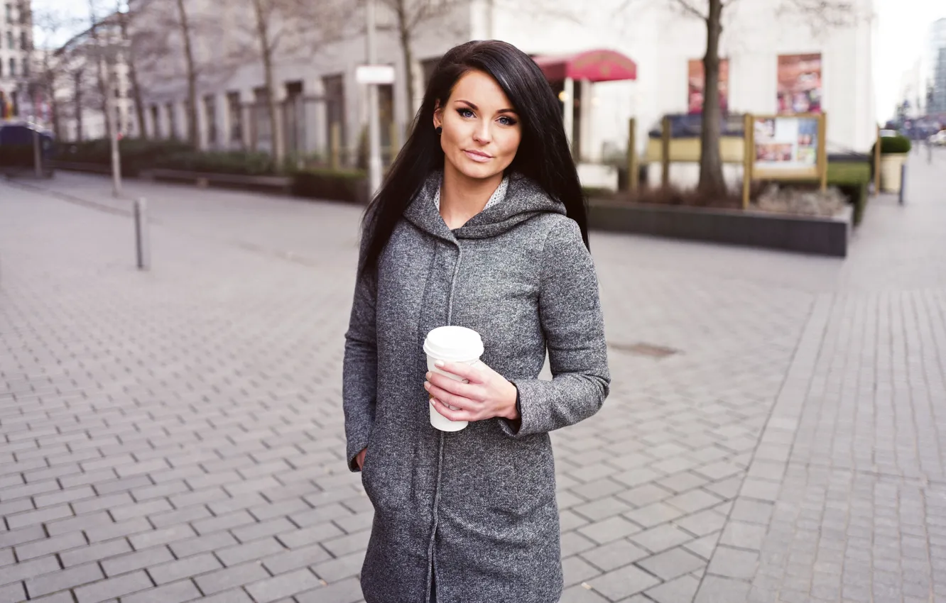 Photo wallpaper face, the city, model, hair, Cup