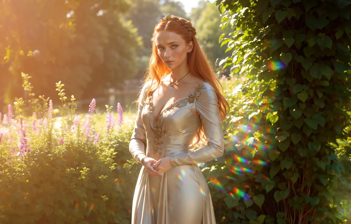Photo wallpaper girl, summer, fantasy, dress, art, Sansa Stark, Red hair