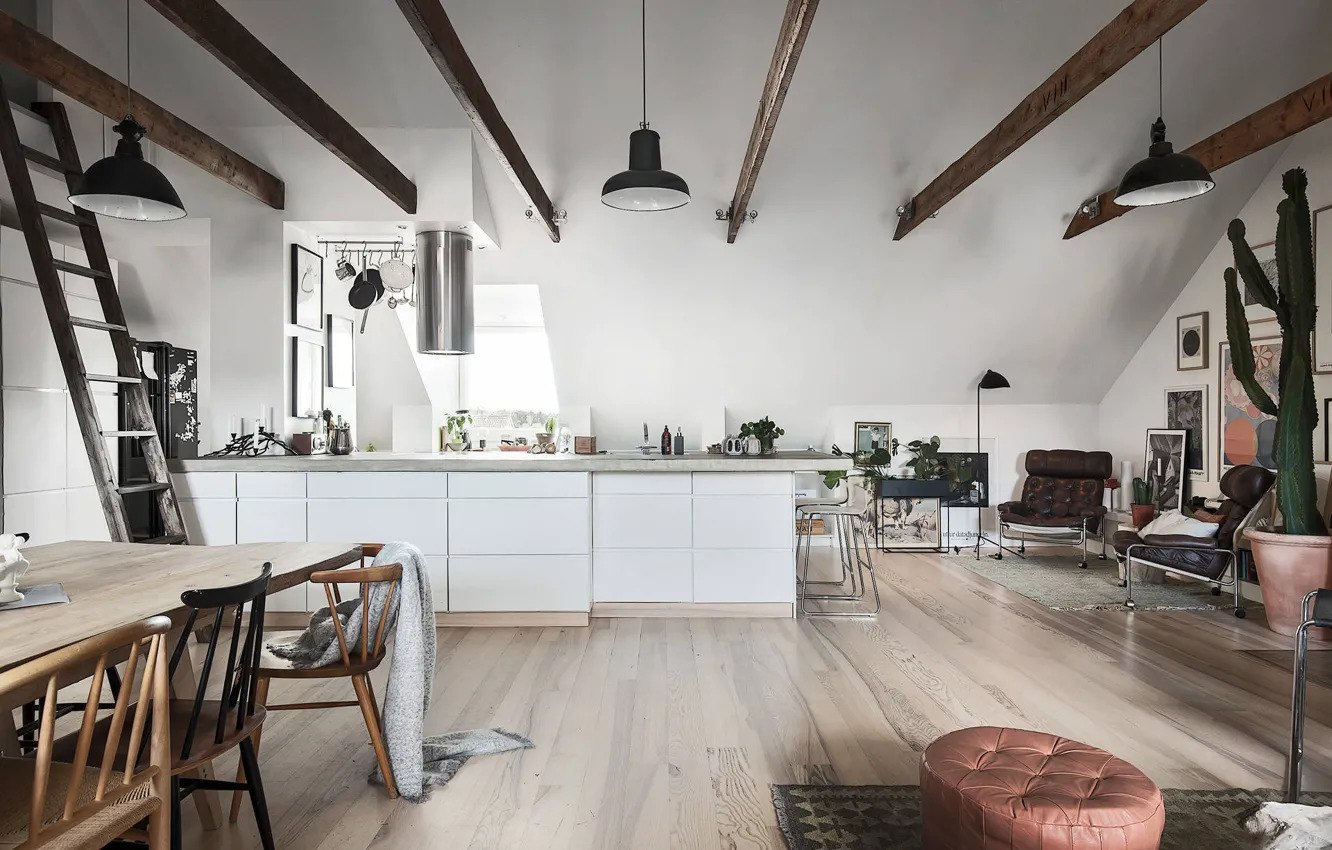 Photo wallpaper interior, kitchen, scandinavian design, dining area