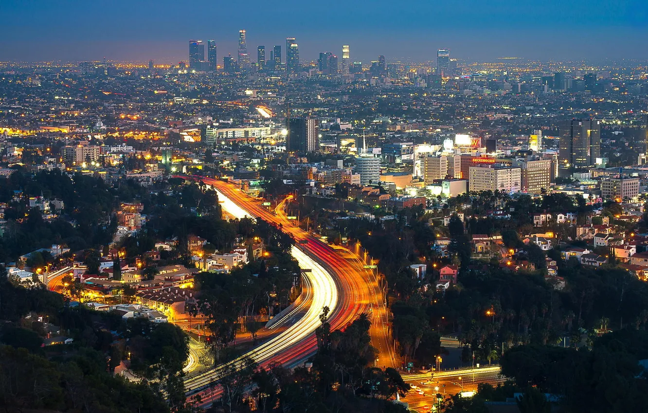 Photo wallpaper night, lights, CA, USA, USA, Los Angeles, California, Los Angeles