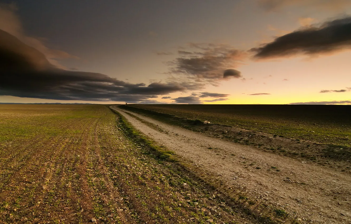 Photo wallpaper road, field, the sky, landscape