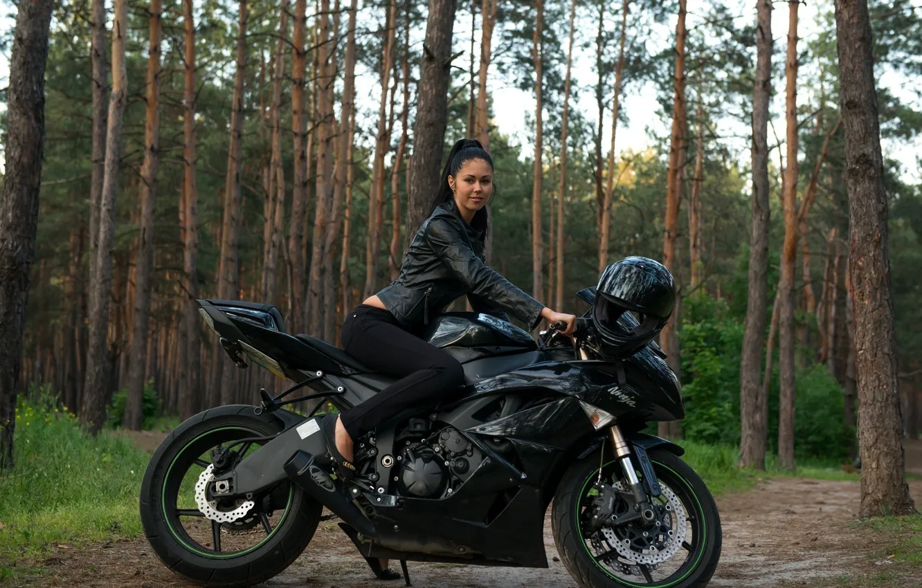 Photo wallpaper model, Girl, motorcycle, Macy B