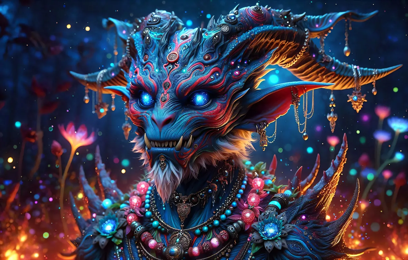 Photo wallpaper decoration, the demon, fantasy, horns, beads