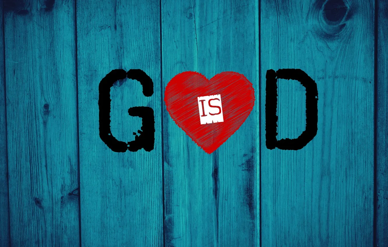 Photo wallpaper red, love, heart, wood, God, Jesus, christianity, blue electric