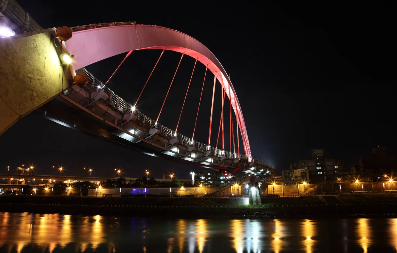 Photo wallpaper bridge, the city, lights, river