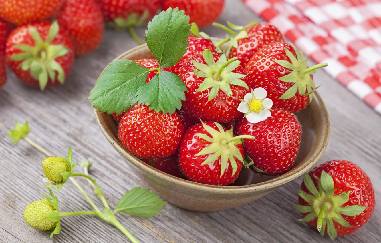 Photo wallpaper trees, berries, table, strawberry, Cup, red