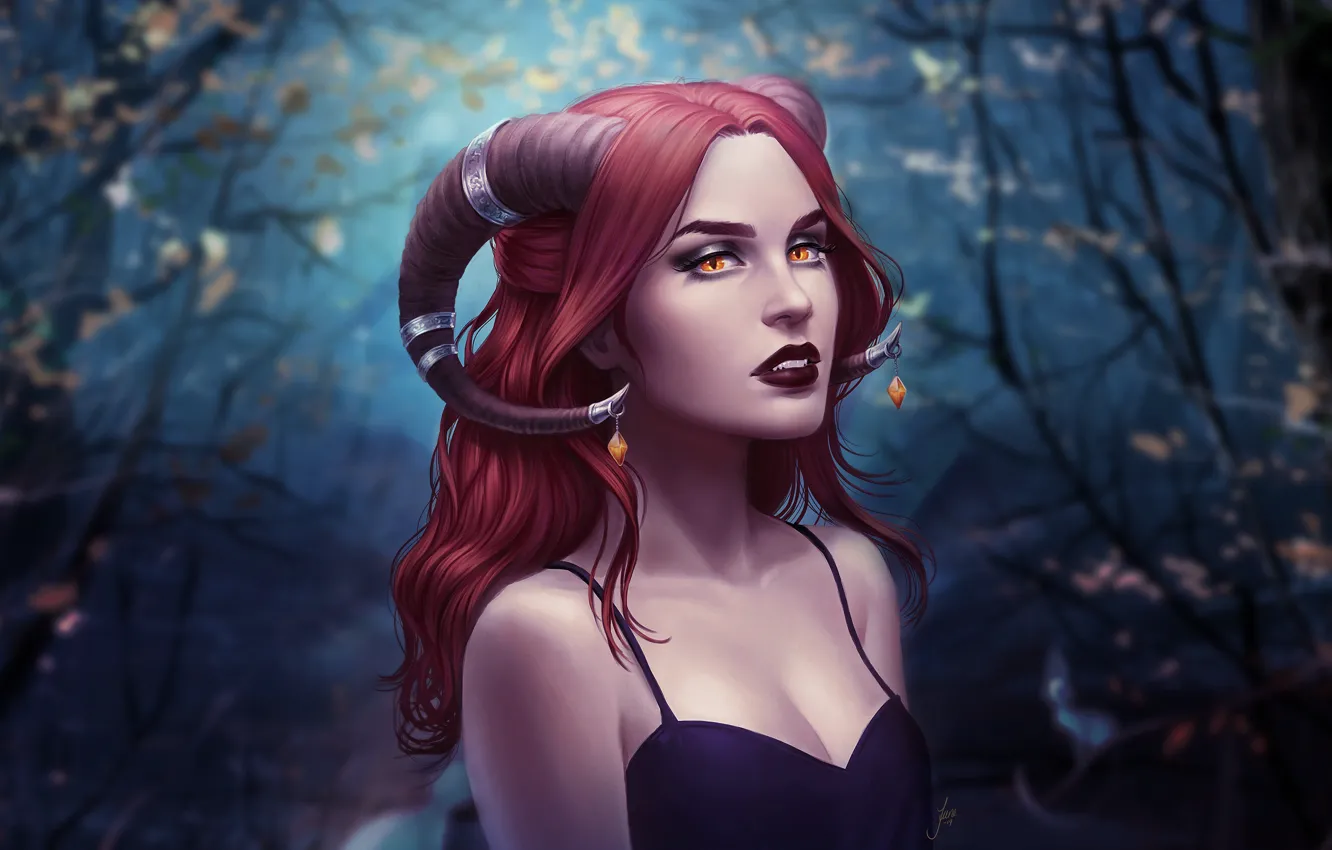Photo wallpaper forest, look, girl, face, style, fiction, figure, the demon