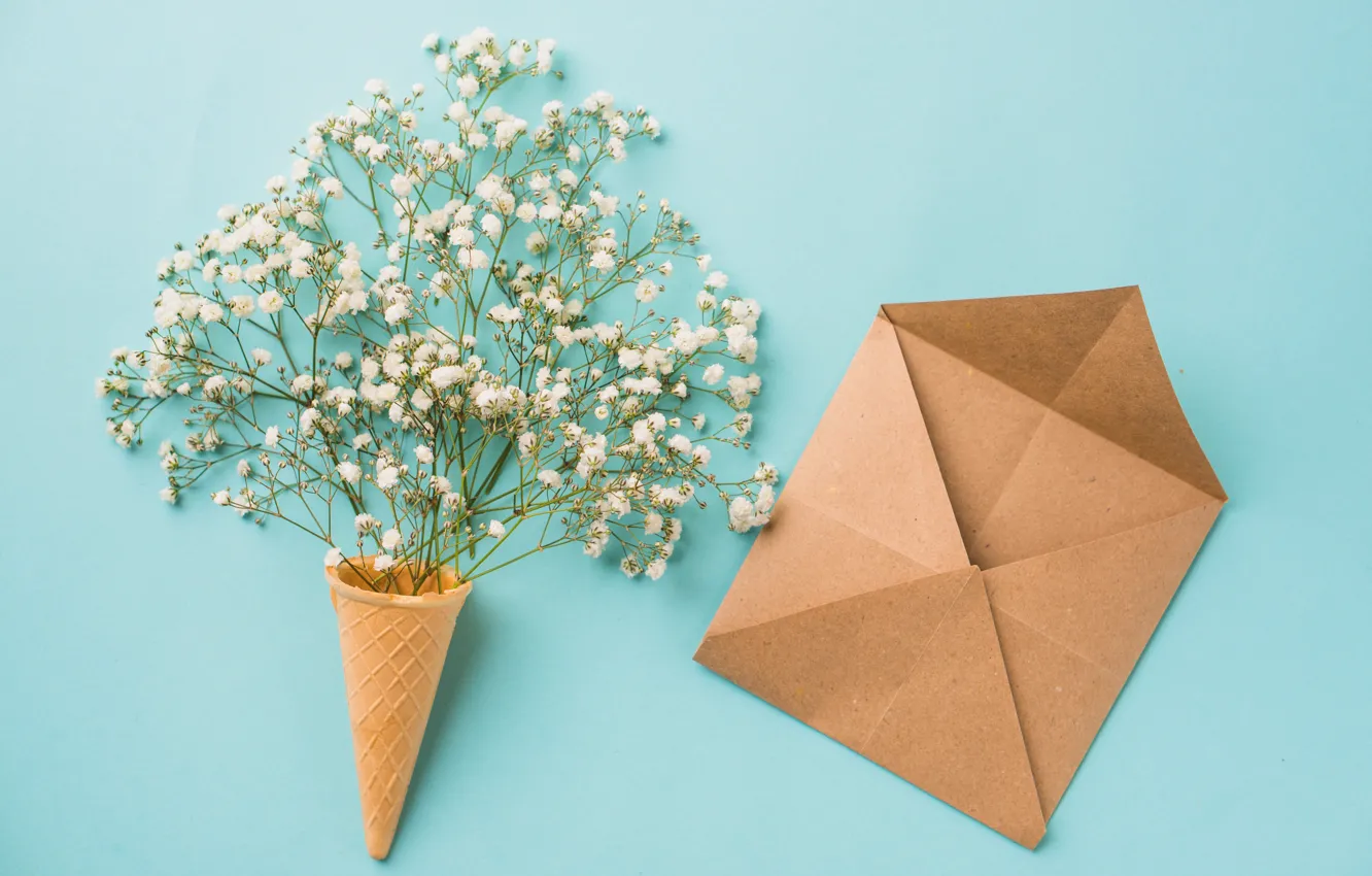 Photo wallpaper flowers, background, white, white, horn, flowers, waffles, the envelope