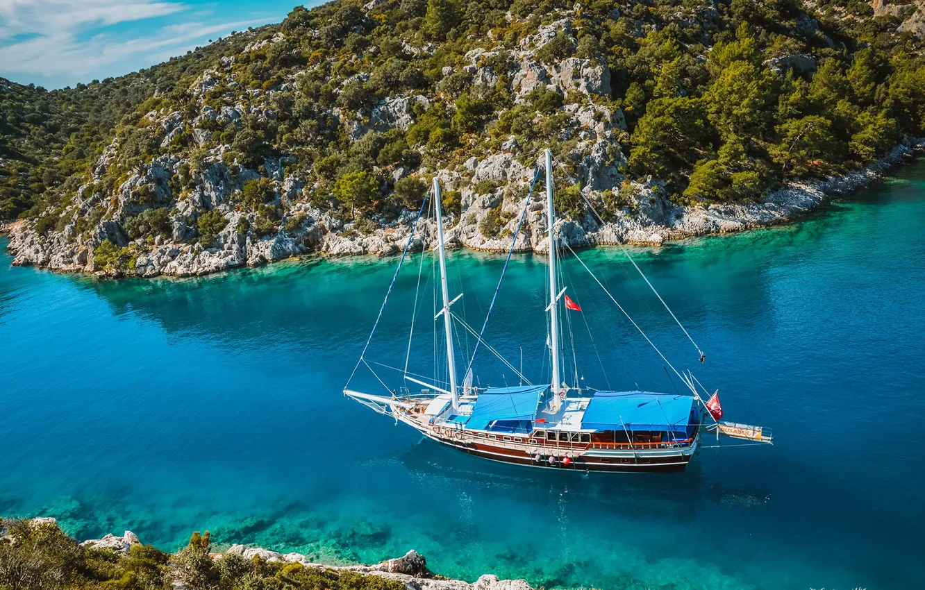Photo wallpaper sea, ship, sailboat, Turkey, Fethiye