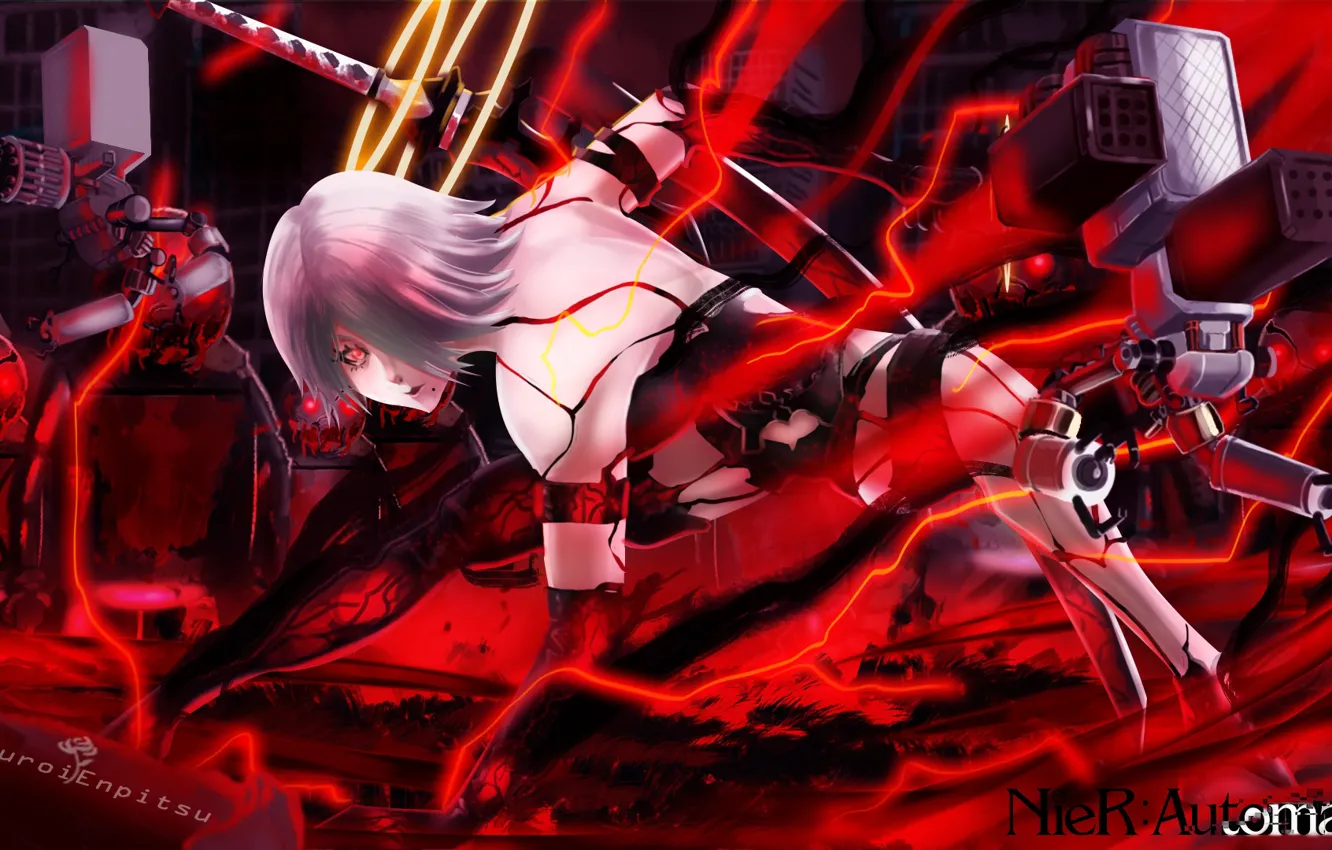 Photo wallpaper girl, weapons, cyborg, Nier Automata