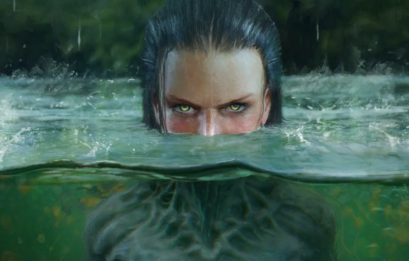 Photo wallpaper eyes, water, drops, being, peer, Cheating