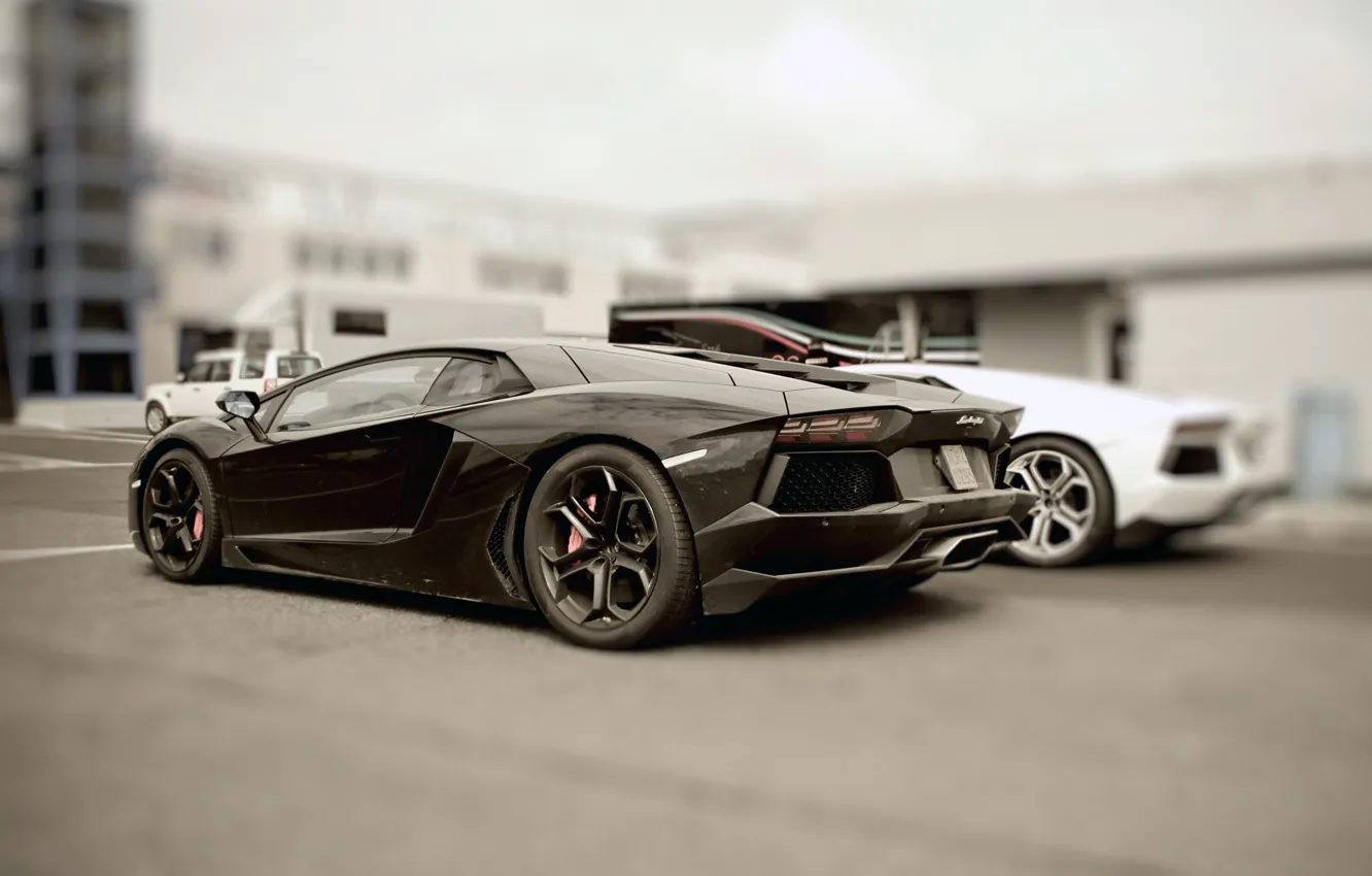 Photo wallpaper blur, Parking, lamborghini, 2012, aventador, Lamborghini