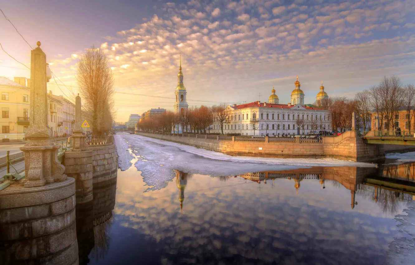 Photo wallpaper reflection, river, dawn, building, Church, Eduard Gordeev, Saint Petersburg