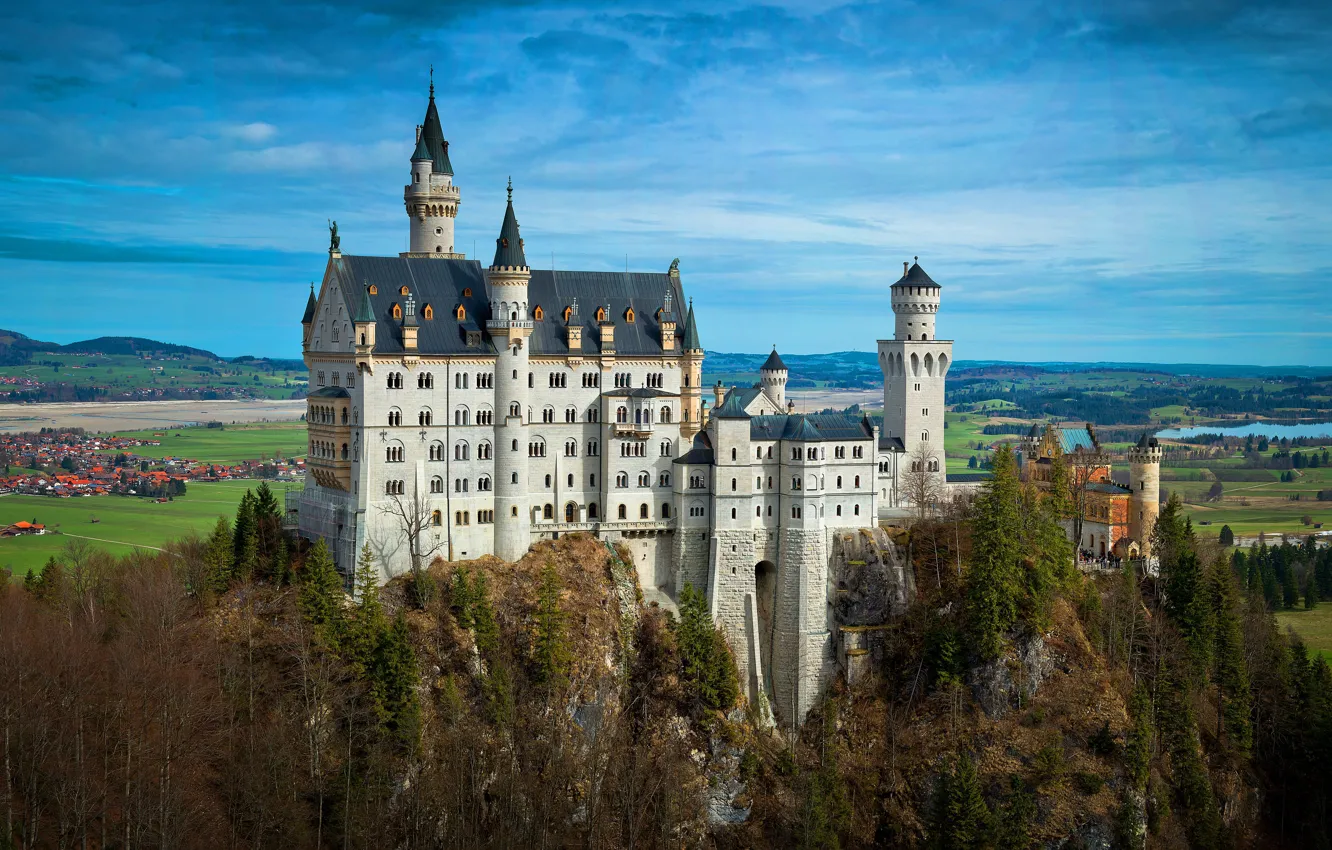 Photo wallpaper Home, Mountains, Trees, Germany, Castle, Bayern, Germany, Neuschwanstein