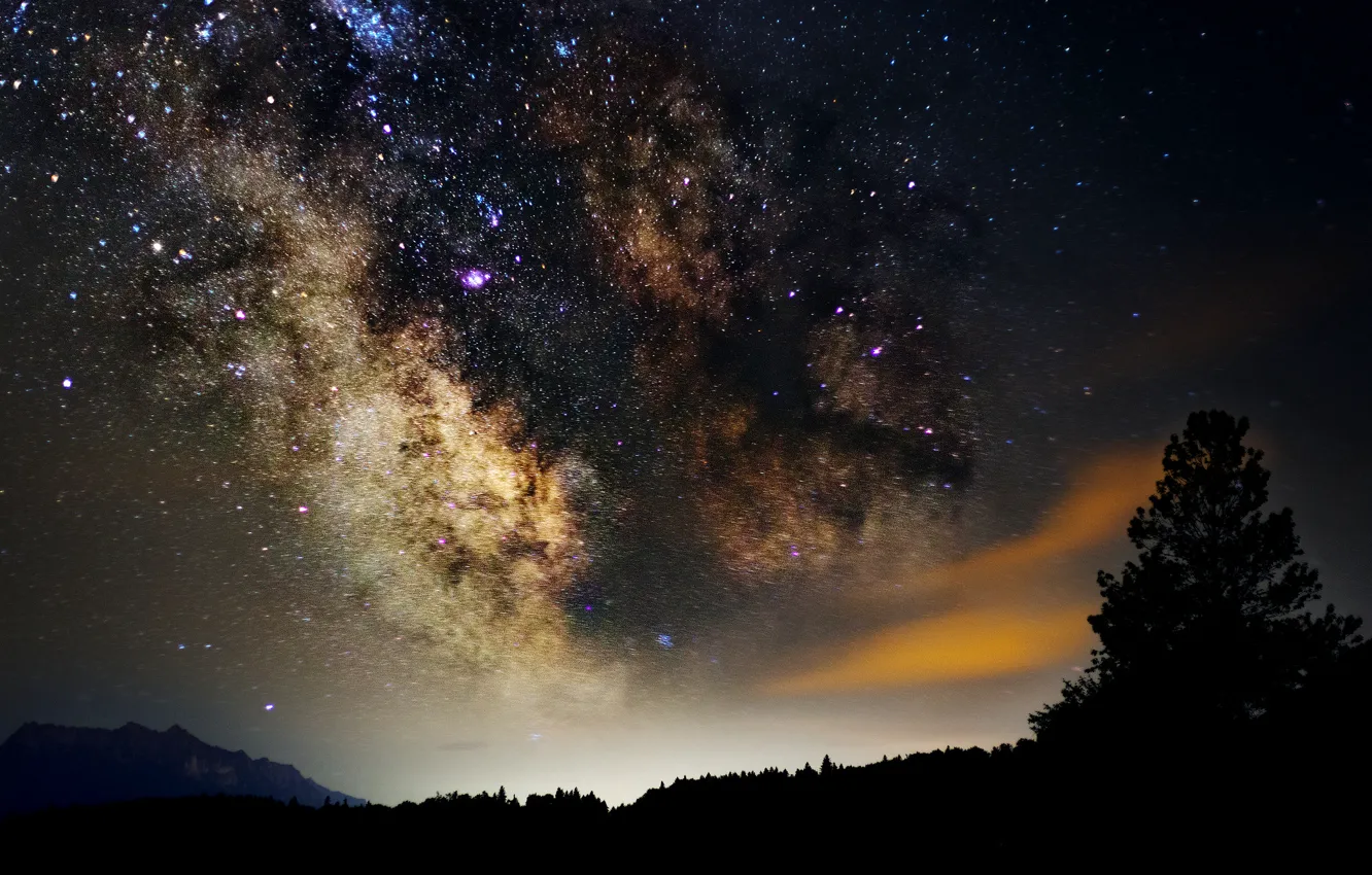 Photo wallpaper space, stars, night, space, the milky way, silhouettes