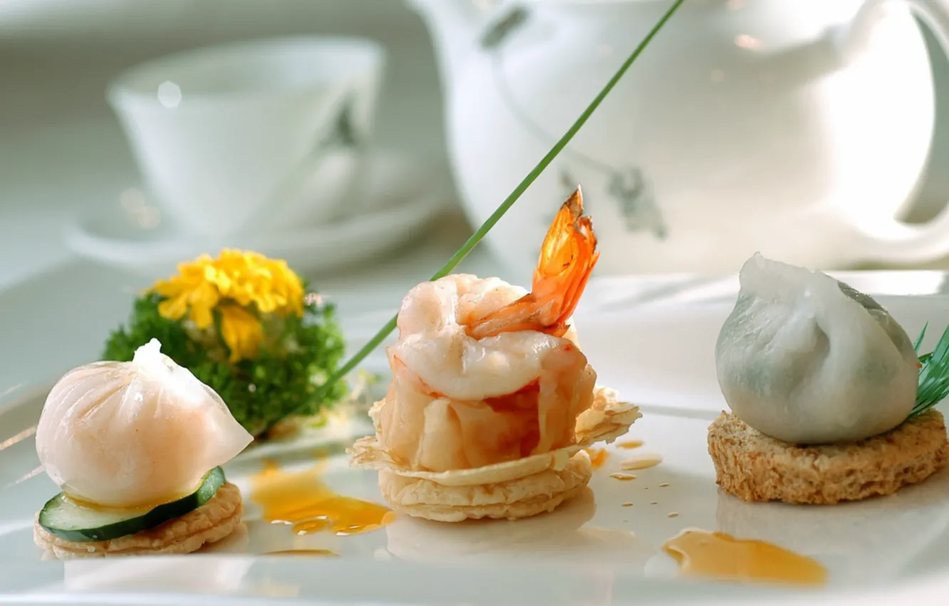 Photo wallpaper shrimp, serving, dumplings