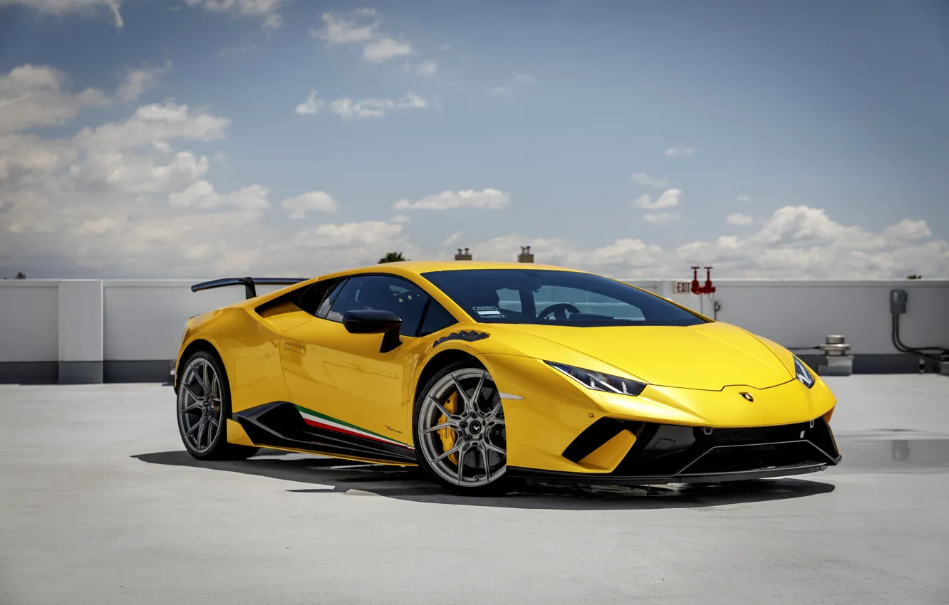 Photo wallpaper Lamborghini, Yellow, Performante, Huracan, Sight
