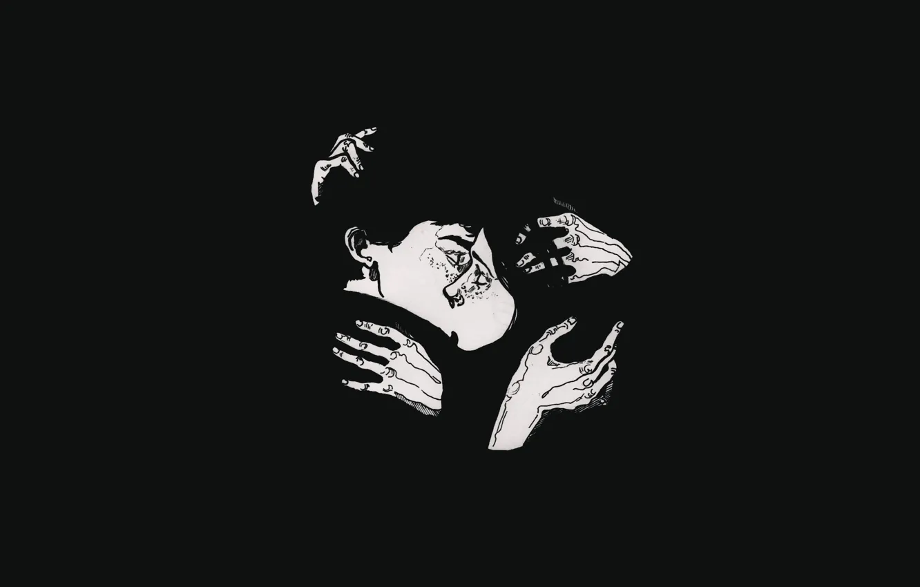 Photo wallpaper girl, black, minimalism, Kiss, guy, kiss