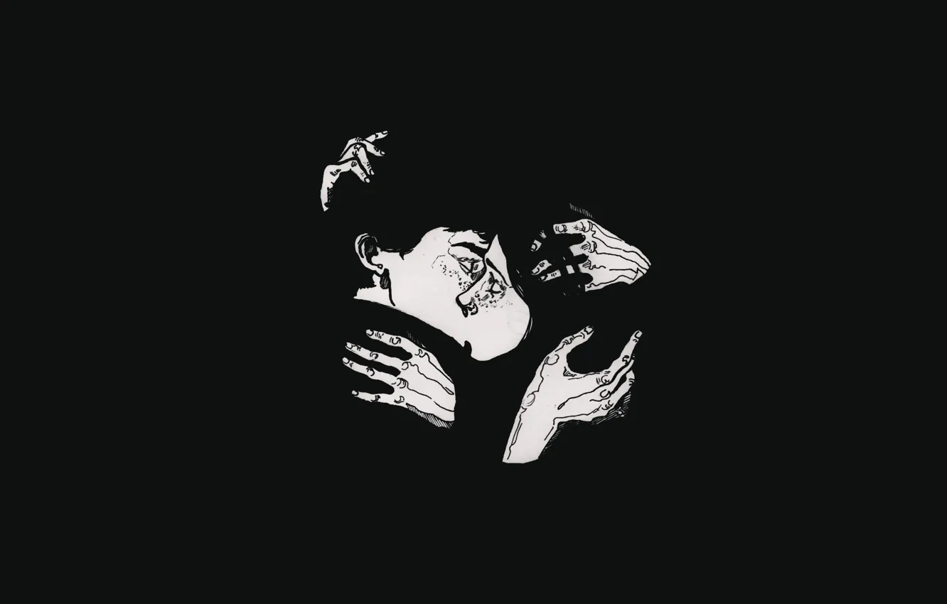 Photo wallpaper girl, black, kiss, minimalism, guy, kiss