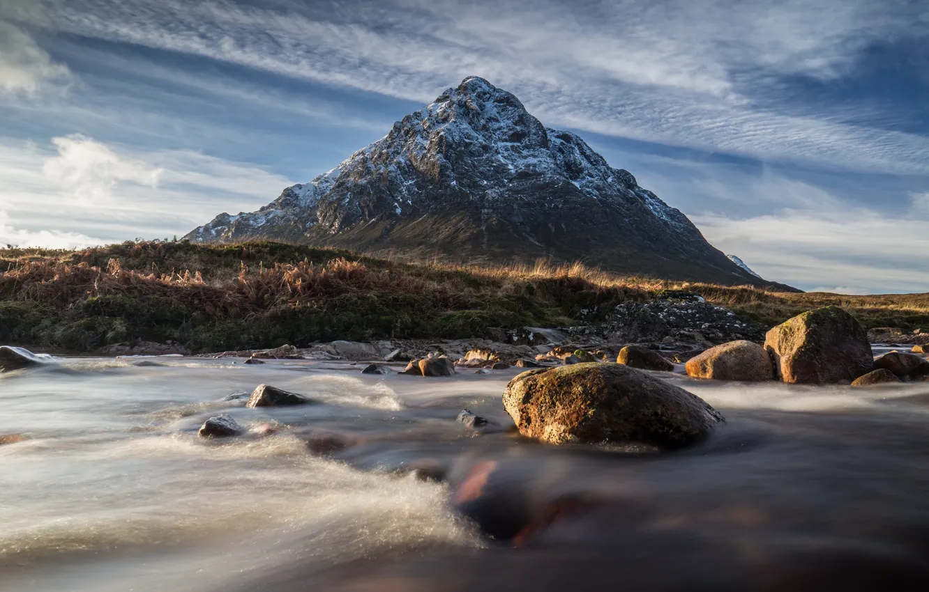 Photo wallpaper the sky, landscape, mountains, stones, Scotland